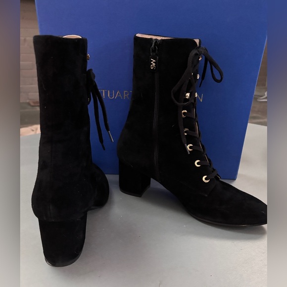 Stuart Weitzman  Black Lace-Up Ankle Boots 7.5 - Picture 5 of 15